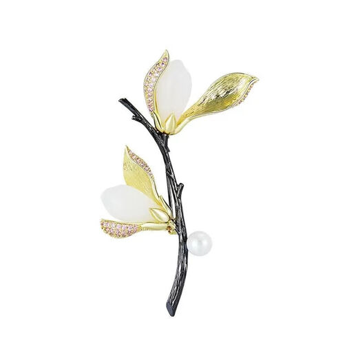 Jade Flower Brooch Women's Exquisite Corsage Pin New Trendy Suit Woolen Coat Two-Color Sweater Gift Magnolia Flower