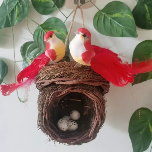 Runhua Nian Bird's Nest Bird's Nest Bird Supplies Bird Cage Handmade Straw Outdoor Pastoral Style Simulation Decoration Farmhouse Pendant Rattan Bird's Nest 8cm One