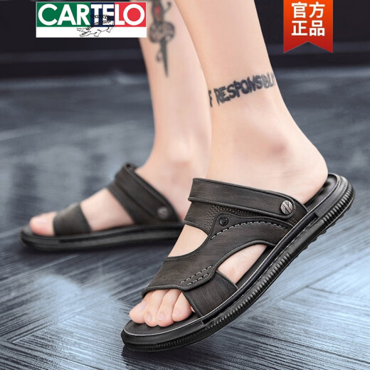 Cartelo Slippers NOUVELLE SANDAGES DE CUIR MENSEMENT MENSE MODE MODE MODIE DE SANDAGES MENSELS MENS SANSALS SANTOR SANTOPHERS MODE 9715 KAKI 38