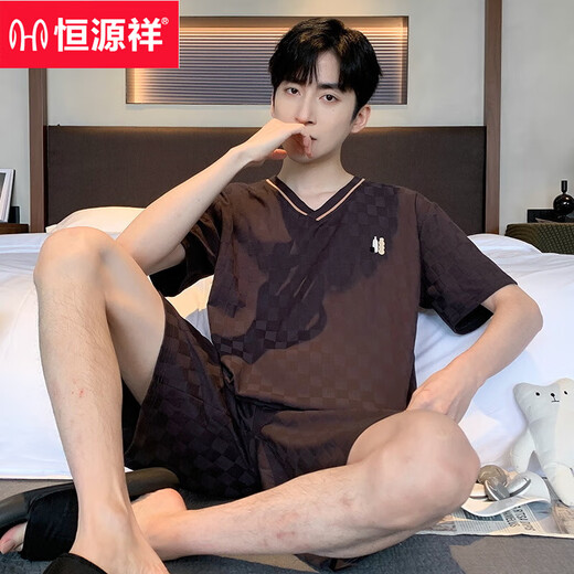 恒源祥男士睡衣夏季新疆棉短袖短裤薄款青少年休闲大码可外穿家居服套装 yzt9201 L 男