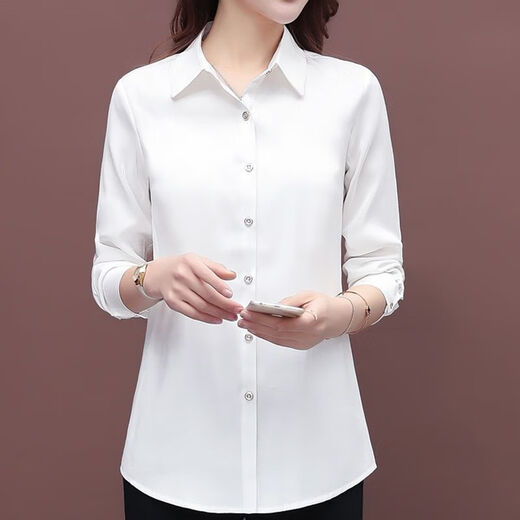 Pierre Cardin [9716 Menschen lobten] Frühlings- und Herbst-Festes Hemd für Frauen mit Tops mit Langarm und Temperament, Loose Base-Hemd [Upgrade plus Samt verdickt] XL [Empfohlen 100-115 Jin [Jin gleich 0,5 kg]]]