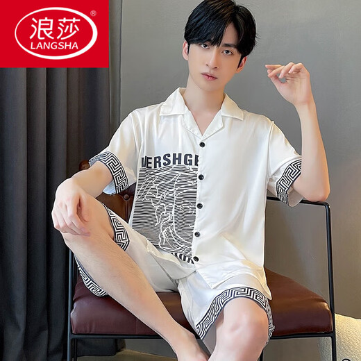 浪莎（LangSha）冰·丝真丝睡衣男夏季新款2025新款薄款短袖短裤夏天套装青年夏款 NSD695 L 125斤以下