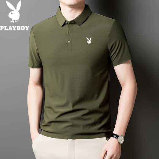 Playboy (Playboy) 2025 Neues Sommer-Kurzärmel-Polo-Hemd für Herren-Ice Seide Traaceless und Nicht-Eisen-Geschäfte lässig halbärmelig dünnes Herren-T-Shirt 12358 White 3XL (160-175jin [Jin gleich 0,5 kg]))