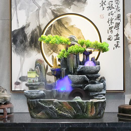 Clcey Feng Shui Drehen Wasserverzierung Accessoires Office Rockery Water Zirkulationswasser rotierender Ball Wohnzimmer Tipp 9930 mittlerer Licht Kreis Modell