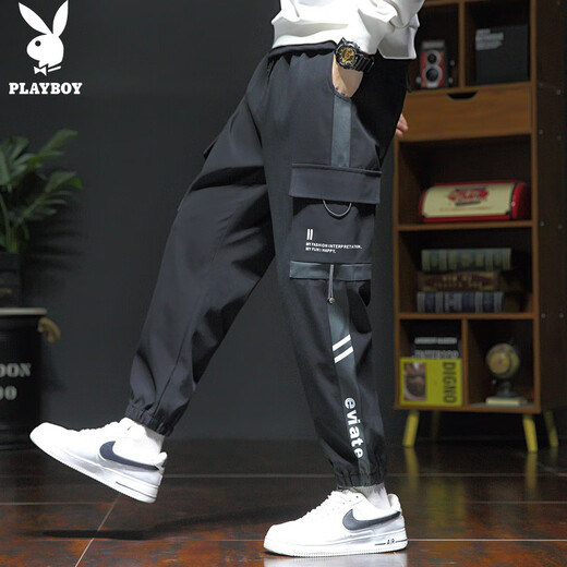 Playboy (PLAYBOY) overalls men's autumn and winter pants men's casual pants loose leggings trendy trousers black XL