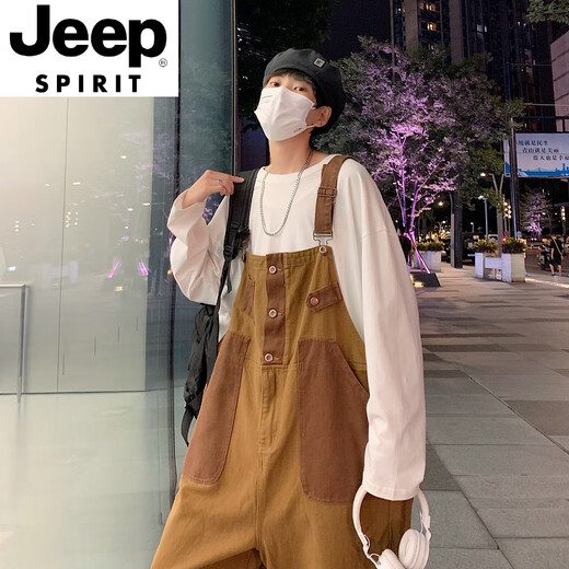Jeep Spirit Formehought Fonctionnel Wind Sauthoue de Street's Freed Freed Casual Straight Ins Trendy Loose One-Piece Wide-leg Suspenders Brown M Brown M