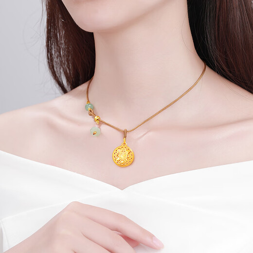 Chuansen Jewelry Gold Pendant Women's Pure Gold 999 Eight Treasures Compass Necklace Lucky Brand Ruyi Gold Pendant New for Mom Pure Gold 999 Eight Treasures Compass Pendant Gold Weight About 0.8