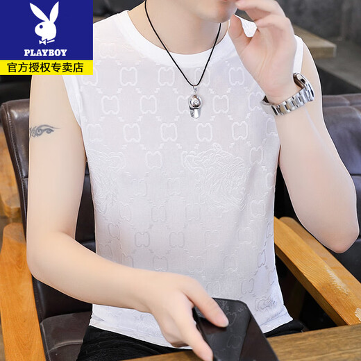 
Playboy 2025 summer new men's high-end ice silk jacquard vest plus fat plus size quick-drying markless sleeveless T-shirt [single top] Q6629 khaki M 90-115Jin [Jin equals 0.5 kg]