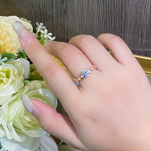 Lie Rui Super Flash Star Wishes Moissanite Diamond Ring Women's 18k Gold Plated Four-Prong Light Luxury Niche Proposal Wedding Ring for Girlfriend No. 9