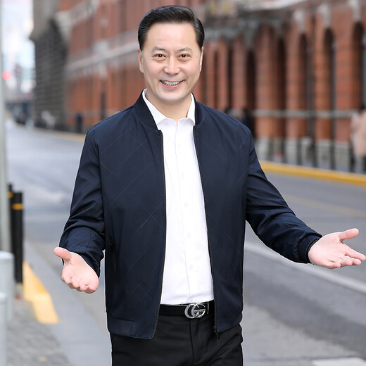 Ziweiqi middle-aged men's stand-up collar jacket thin casual top Daddy's spring and autumn jacket 9905 blue M 170 (100-120Jin [Jin equals 0.5 kg])