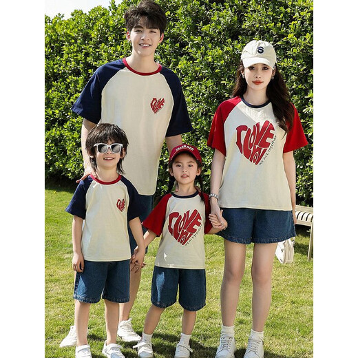 Disney (Disney) parent-child clothing summer family of three short-sleeved raglan sleeve T-shirt trendy family of four suit mother and daughter love spring clothing picture color single top 110 boys 30-37 Jin Jin equals 0.5 kg