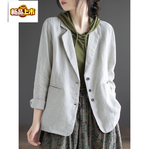 Chujing 2026 New Outlet Cotton and Linen Suit Jacket Women's Spring and Autumn Loose Casual Commuting Suit Top Hemp Color M Recommended 95-115 Jin Jin is equal to 0.5 kg