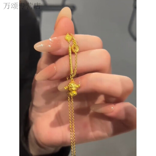 MHFDO999 pure gold God of Wealth pendant necklace copper coin blessing word transfer beads Chinese style design clavicle chain little God of Wealth God of Wealth