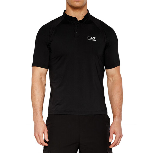 Armani (ARMANI) men's nylon EA7 printed slim stretch henley collar short-sleeved stand-collar polo shirt Father's Day 6DPT16 black 3XL