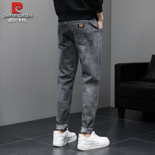 皮尔卡丹（pierre cardin）牛仔裤男夏季薄款弹力百搭青年修身小脚休闲潮流韩版春夏长裤 蓝灰844 28