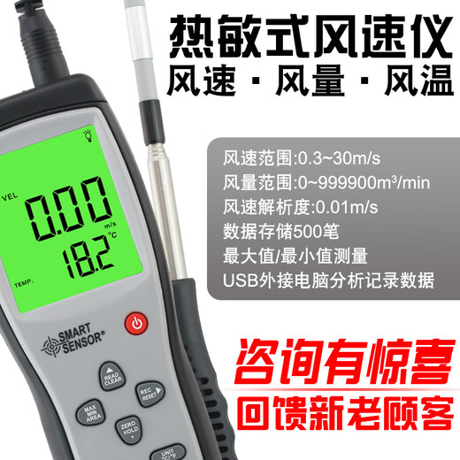 Furonghua (FURONGHUA) Thermal Anemometer Handheld Anemometer High Accuracy Aerial Meter Tester AR86 Upgraded Model ST9866 (Meteorological Meter) [Probe SF Express Invoiceable]