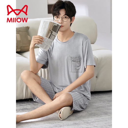 Catman Miiow Pajamas Summer Modal à manches courtes et à manches courtes de nouvelle taille lâche pour porter des vêtements à domicile pour hommes haut de gamme 6623 3xl