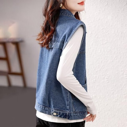 冠贸裴2025新款大码牛仔马甲女宽松韩版潮外套 浅蓝色  6630款马甲面料 S 95斤以内