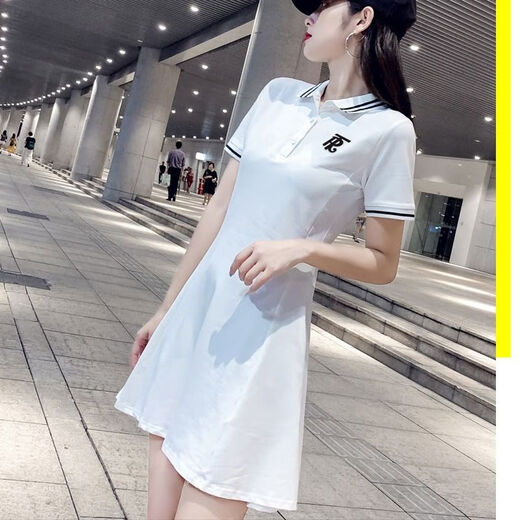 BNEB香港潮牌 polo领连衣裙夏季新款收腰显瘦休闲气质修身百搭a字短裙 黑色 XL 建议(115-125斤)