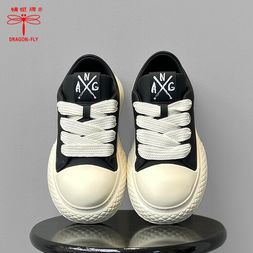 Dragonfly Brand Big Toe Shoes Spring Spring espesando suela en blanco y negro Shoes redondeados INS TREND NACIONAL Men's Shoes 9712 Negro 36 [Tamaño de la mujer]