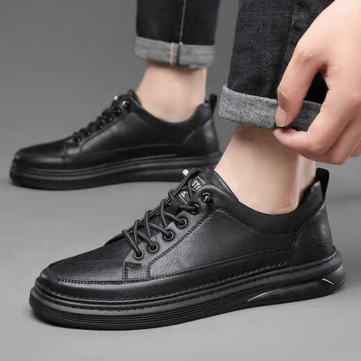 Spider King 2025 Neue Herrenschuhe, modische und vielseitige Nicht-Schlupf-Brettschuhe, Winter plus Samt warme schwarze Lederschuhe, Black Plus-Samtstil für Männer, 6623 Modelle, Standardgröße 44
