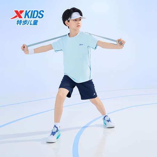 XTEP (XTEP) Ropa para niños para niños y niñas de moda cómoda y versátil de manga corta Sky Blue 120