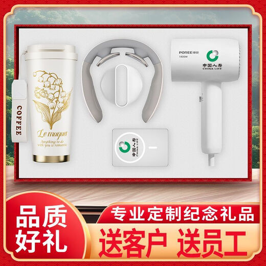 
OQB512 Nurses' Day gift custom logo business gift set corporate souvenir employee anniversary celebration beige lily of the valley cup/with line power bank/Feike borui hair dryer