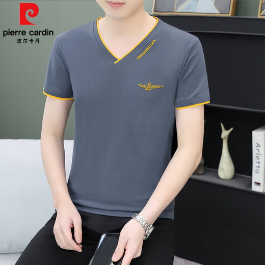 Pierre Cardin Sommer-Herren-Kurzarm-T-Shirt aus reiner Baumwolle mit V-Ausschnitt, trendiges, schmales Halbarm-Jugend-Freizeitoberteil, dünnes Unterhemd QY694, Weiß, M