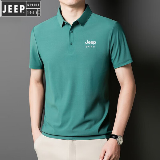 Jeep Spirit Neues komfortables Polo-Hemd Herreneis Seiden kurzärmelig T-Shirt Summer Revers Anti-Falten-Geschäft und lässige und ältere halbärmelige Jeep12358 Ice Seide Polo-Hemd/Obsidian Black L [110-125jin [Jin gleich 0,5 kg]]