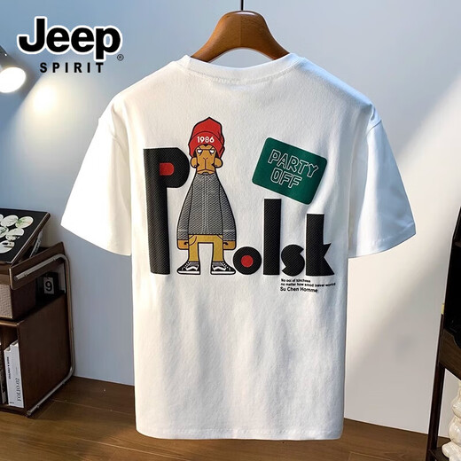 JEEP SPIRIT吉普 短袖t恤男2025年夏季圆领港风休闲男士打底衫印花体恤 9928-白色 XL