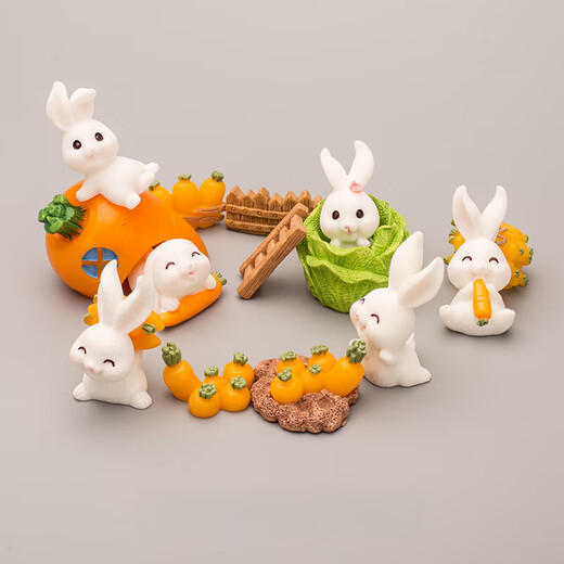 Niedliche kleine Kaninchen Paradise Karotten Mini Model Desktop kreative Mikrolandschaftsschmuck für Kinder Mädchen kleines Kaninchen 4 -teiliges Set