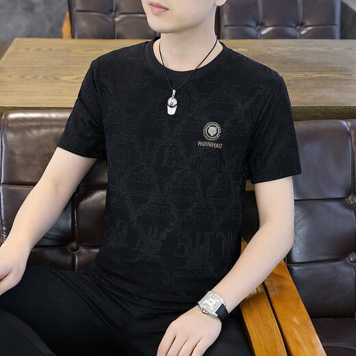 
Pierre cardin high-end brand summer new ice silk jacquard short-sleeved round neck T-shirt thin breathable trendy versatile half-sleeved top 753 black [high quality] M Recommended [85-100Jin [Jin equals 0.5 kg]]
