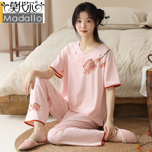 Pajama féminin de style chinois modal pour les femmes en été 2025 Nouveau pantalon à manches courtes à la mode des vêtements à domicile G9905 [pantalon à manches courtes] M 75Jin [Jin est égal à 0,5 kg] -95jin [Jin est égal à 0,5 kg]