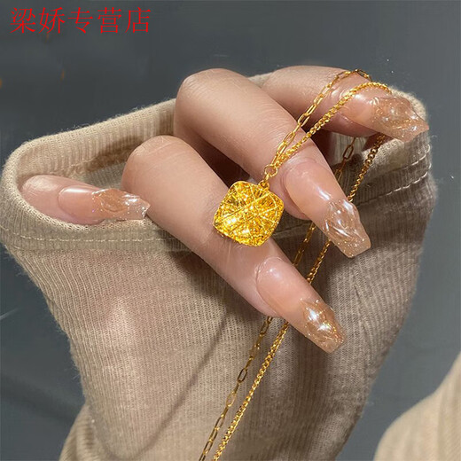 GRAYCEWODY Old Phoenix Gold 9999 Pure Gold Brushed Sugar Cube Pendant Gold Flash Necklace Solid Gold Fashion Clavicle Chain 0.01g Old Phoenix Gold Store Model Brushed Sugar Cube Necklace x 45cm