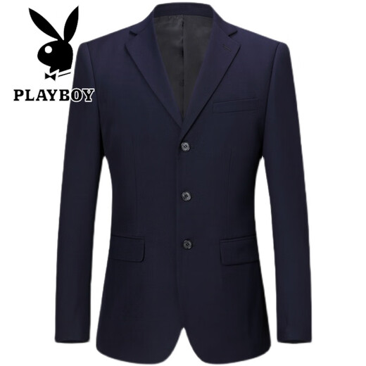 Playboy (PLAYBOY) high-end wool suit suit for young and middle-aged men, complete set of non-iron business suit, groom style, professional and casual formal suit, navy blue two-button single suit L 170 size