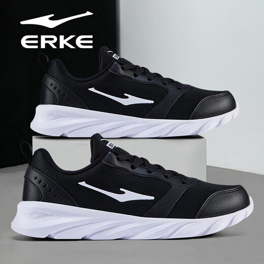 Hongxing Erke Men's Shoes Black and White Running Shoes Mesh Jogging Sports Shoes 2026 New Winter Breathable Lightweight Black Mesh Shoes for Men True Black 3291 Mesh 41 Height