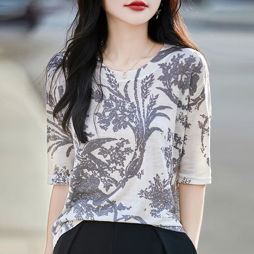 HMRSV-Feder- und Herbst-Dünnschleife wasserlöslicher Wollpullover langärmeliger Pullover für Frauen loser runder Hals Farbblockieren gedrucktes Basis Top Lifelike JXHDHHJ-695 M