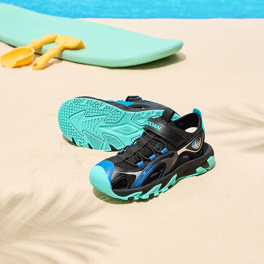 Jordan boys' toe-toe sandals, big children's summer breathable children's shoes, children's beach shoes, black/Pegasus blue 38