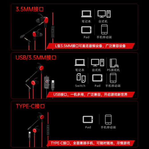 Siberia (XIBERIA) MG-1/pro mobile phone earbuds e-sports in-ear gaming headset music listening position identification computer chicken headset with microphone MG-1 type-c mobile phone/tablet universal gaming headset