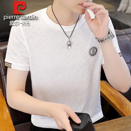 
Pier Cardin high-end ice silk traceless short-sleeved T-shirt men's 2025 summer new style middle-aged and young fashion thin iron-free anti-wrinkle top [Counter quality] 829 white M [95-110Jin [Jin equals 0.5 kg]]