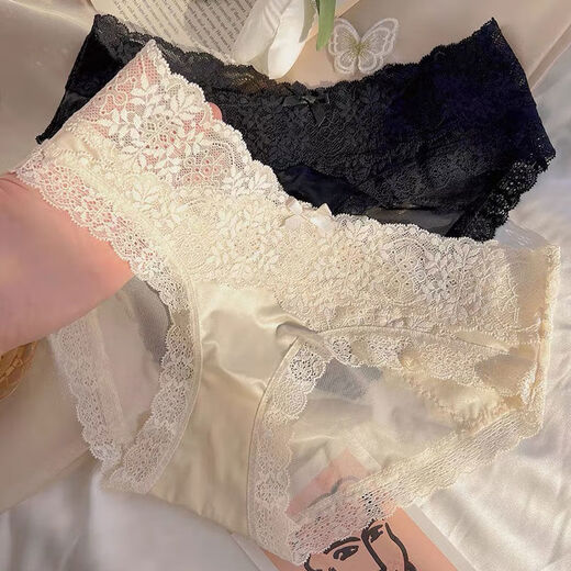 法式缎面内裤女性感蕾丝花边夏季薄款舒适透气无痕少女低腰三角裤 肤色*6195* 1条 均码 (165) （70-130斤）
