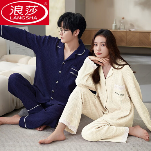 Langsha Ehepaar Pyjamas Frühling und Herbst reine Baumwollwäsche langärmelte lässige Gelegenheitsmänner und Frauenstudentische Schlafsäule Herbst- und Winter-Heimkleidung für Outdoor-Kleidung Langarm M9859 m Single-Set Frauen