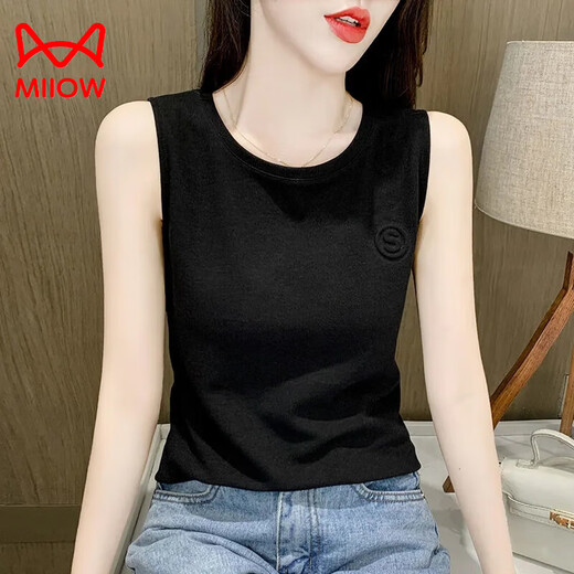 Catman (MiiOW) suspender vest for women in summer new Korean style embroidered white large size loose versatile sleeveless bottoming T-shirt for women white + white [two-piece] M