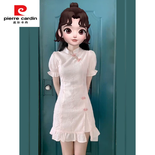 皮尔卡丹（pierre cardin）旗袍改良国风小个子粉色少女年轻款夏季2025新中式日常短款连衣裙 838 M