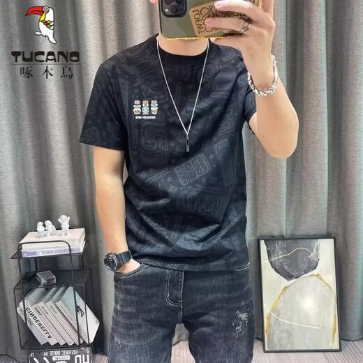 啄木鸟（TUCANO）t恤男士短袖T恤男新款潮流男装夏季满印休闲上衣青年体恤打底衫男 829短袖灰色 XL