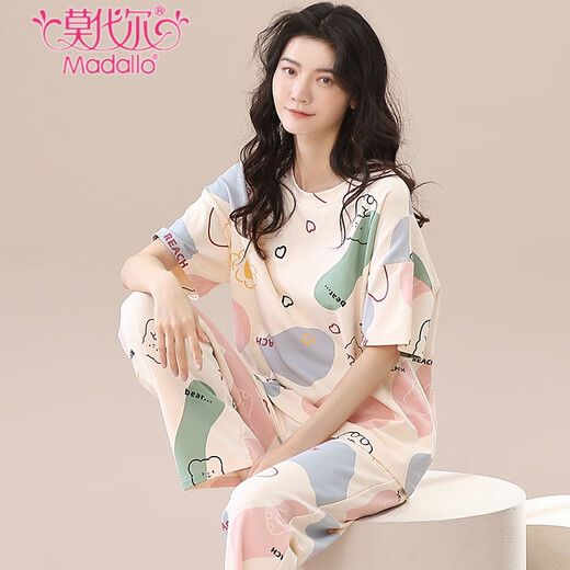莫代尔新款睡衣女夏季纯棉短袖长裤夏天宽松可外穿女士家居服薄款两件套 YS-683 XL