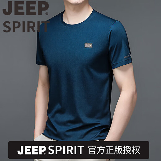 Jeep Spirit Herren Mulberry Seidenrunde Hals Kurzschlärm T-Shirt 2025 Sommer Feste Farbe Halbärmel obere T-Shirt Jeep Marke mit mittlerem Alter 13807 Weiß L 110/50