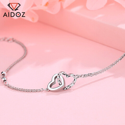 Aido diamond platinum bracelet for women Pt950 platinum love-shaped bracelet, fashionable and versatile Christmas gift for girlfriend, weight 3.4-3.6 grams, length 16+2cm