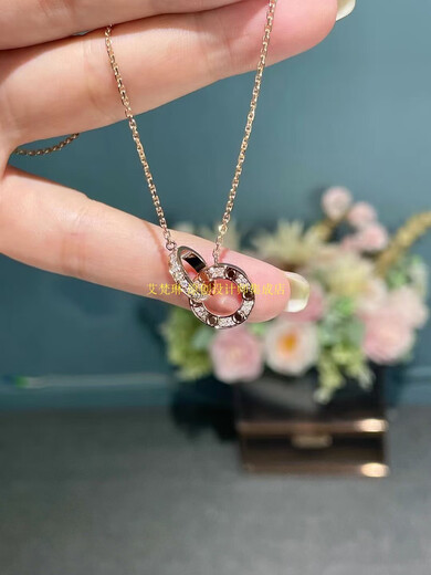 Huaiyin 18k rose gold double ring necklace for women platinum ring cake with diamonds pendant small cake clavicle chain au750 jewelry double ring with diamonds