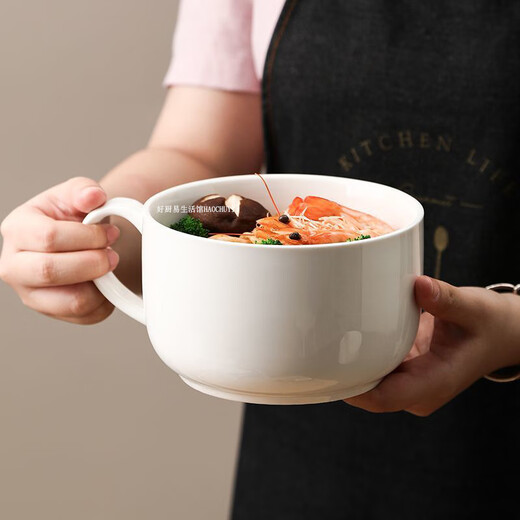 Chaosihui daily creative instant noodle bowl ceramic bowl with lid sealed fresh-keeping bowl microwave large instant noodles white instant noodle bowl with lid (1000ml)